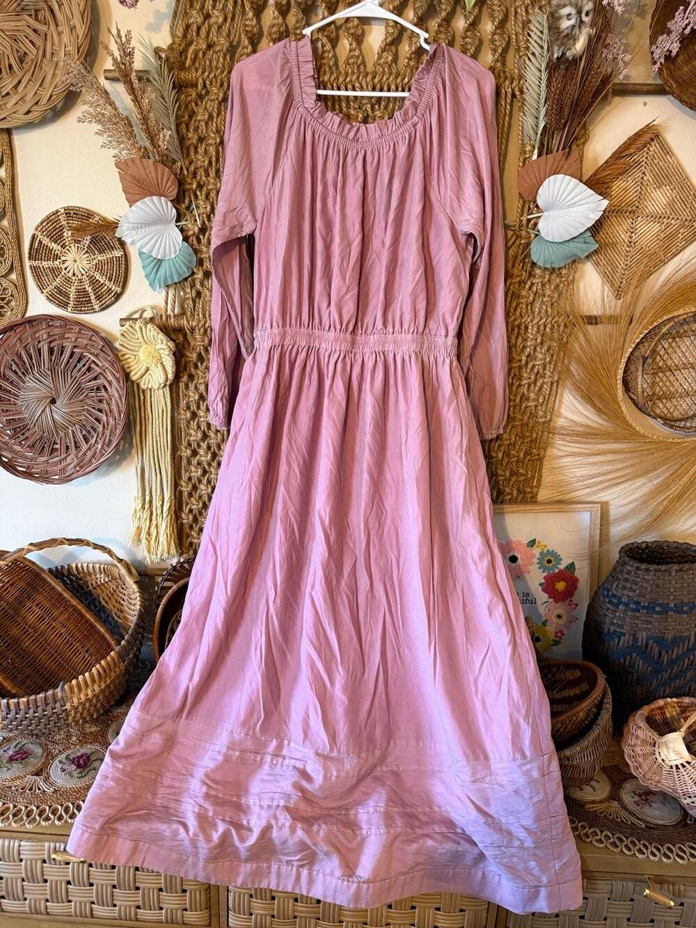 BURU Women's Dusty Pink Long Sleeve Ruffled Midi Dress Size Large